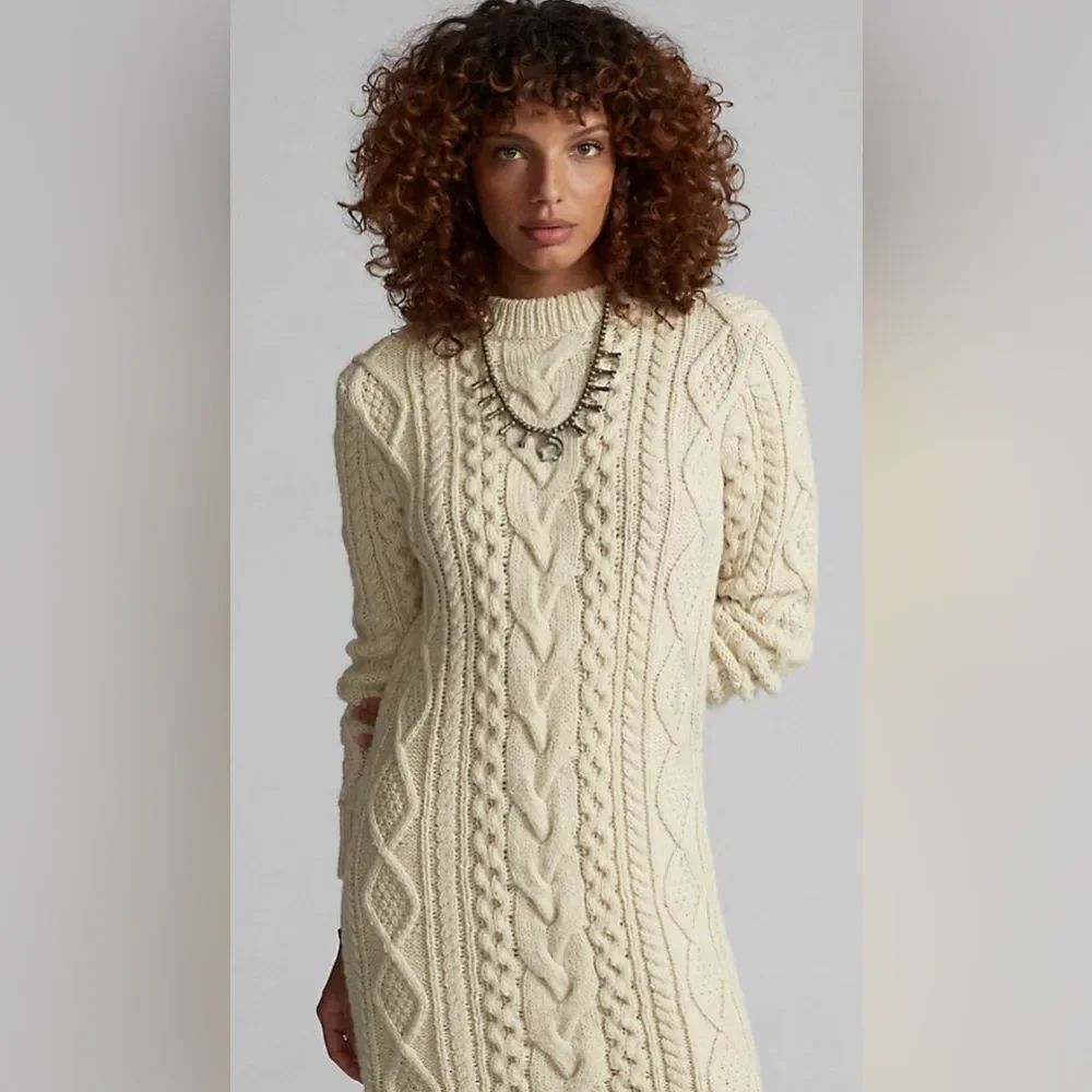 New Ralph Lauren lamb wool and silk Cable knit dress 2 - Picture 3 of 13